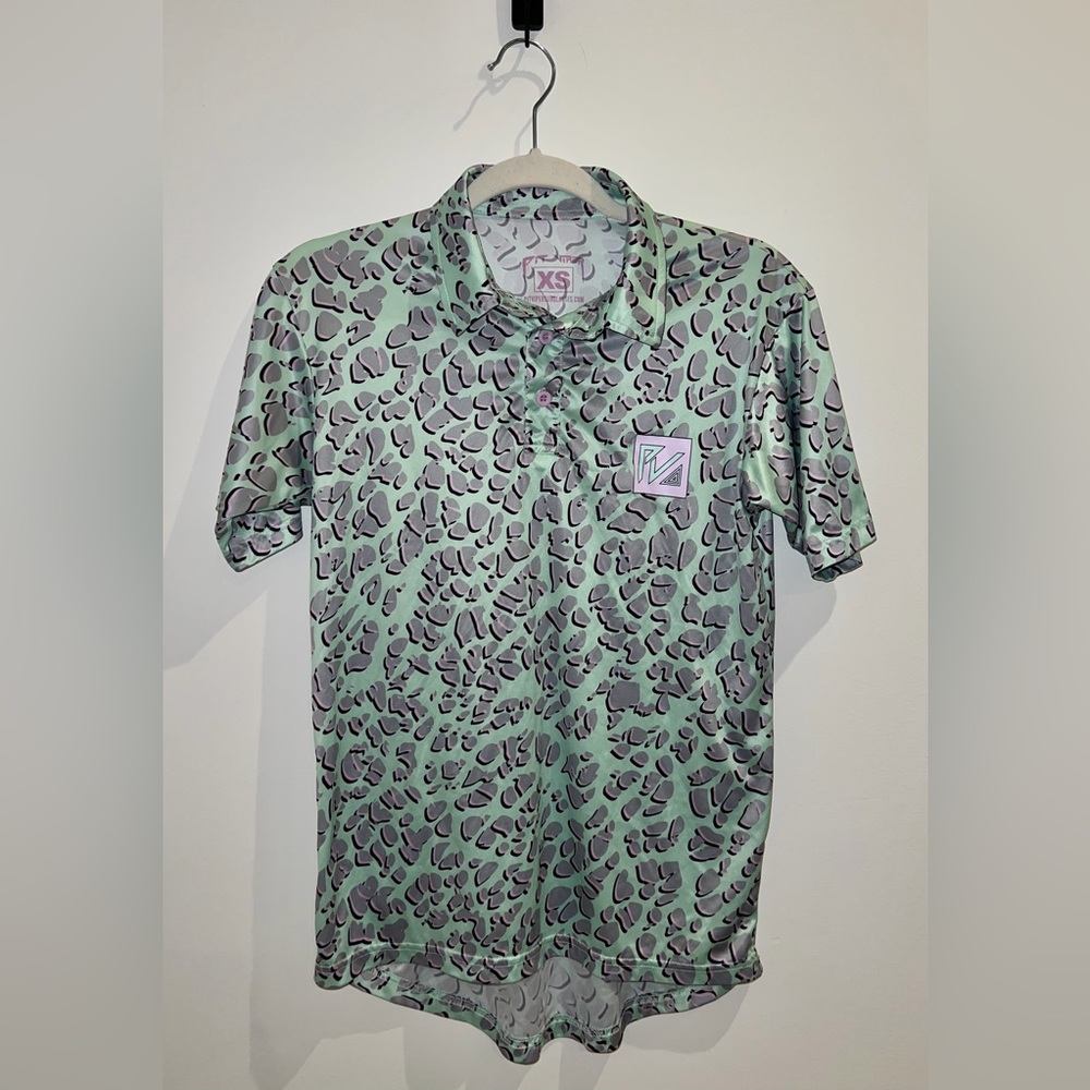 Pit Viper Golf Polo Shirt XS Mint Green Leopard Print